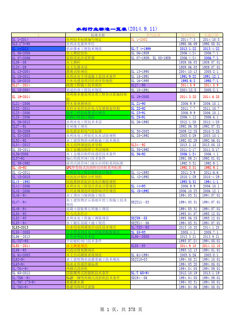 水利工程标准规范有效清单2014.11.12