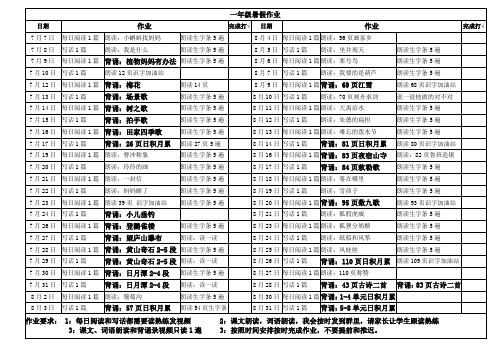 人教版小学语文一年级暑假作业清单