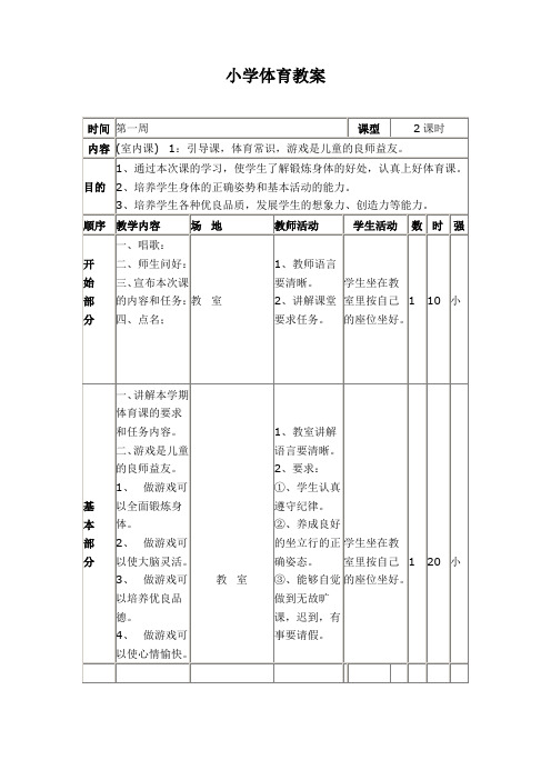 小学六年级体育教案全集