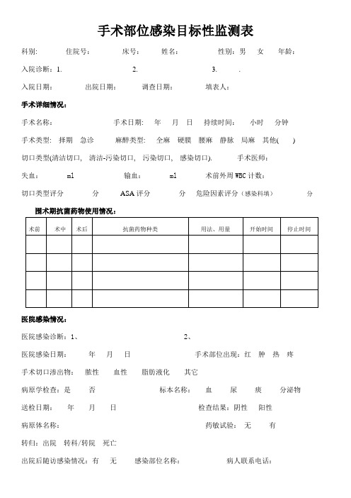 一类切口感染目标性监测表