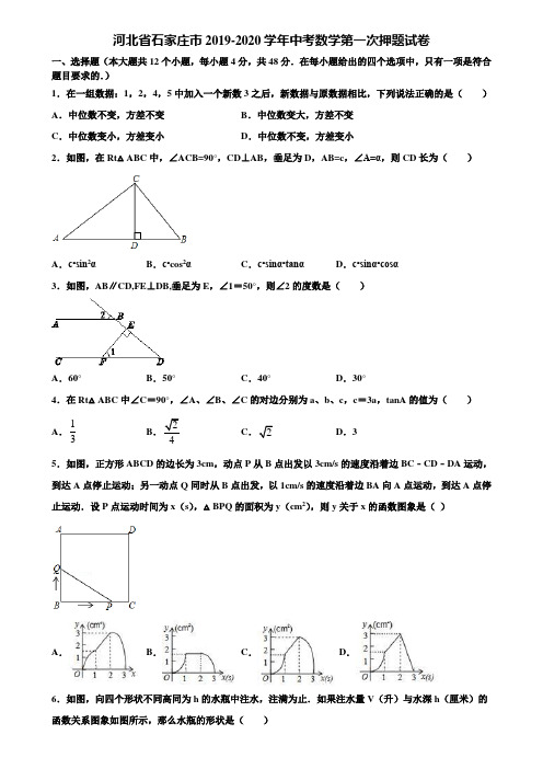 河北省石家庄市2019-2020学年中考数学第一次押题试卷含解析