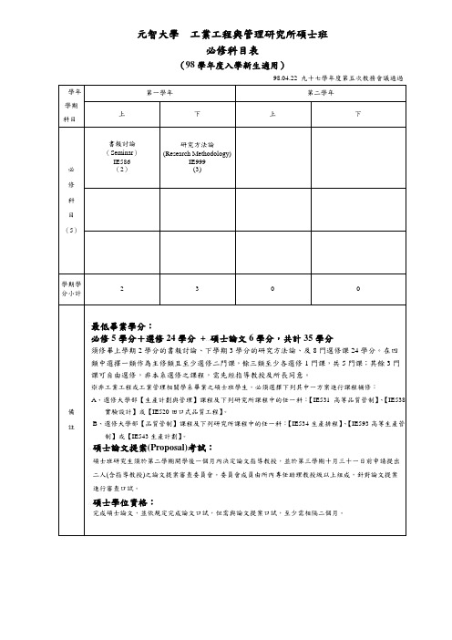 元智大学工业工程与管理研究所硕士班-元智大学工业工程与管理学系