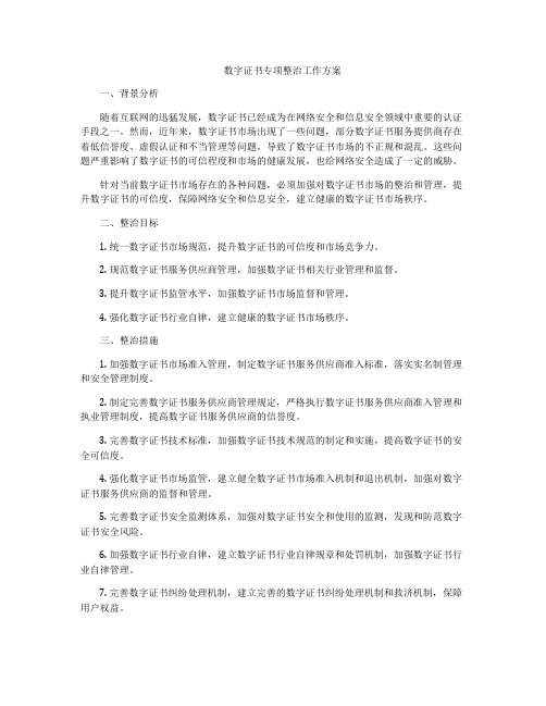 数字证书专项整治工作方案