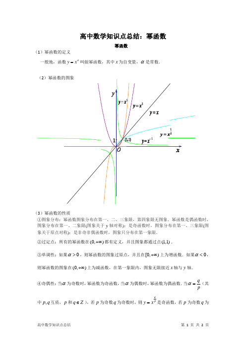 高中数学知识点总结:幂函数