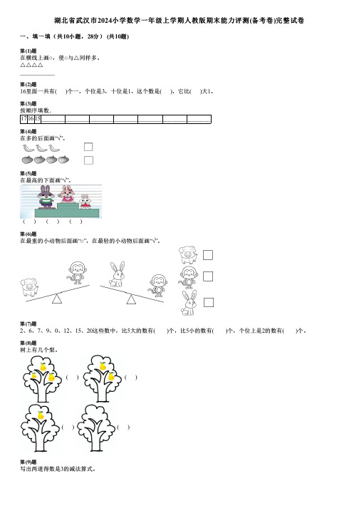 湖北省武汉市2024小学数学一年级上学期人教版期末能力评测(备考卷)完整试卷