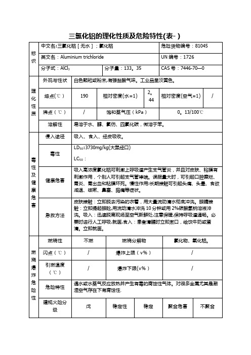 三氯化铝的理化性质及危险特性表