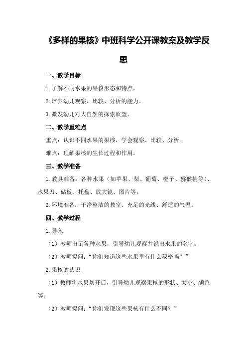 中班科学公开课教案及教学反思《多样的果核》