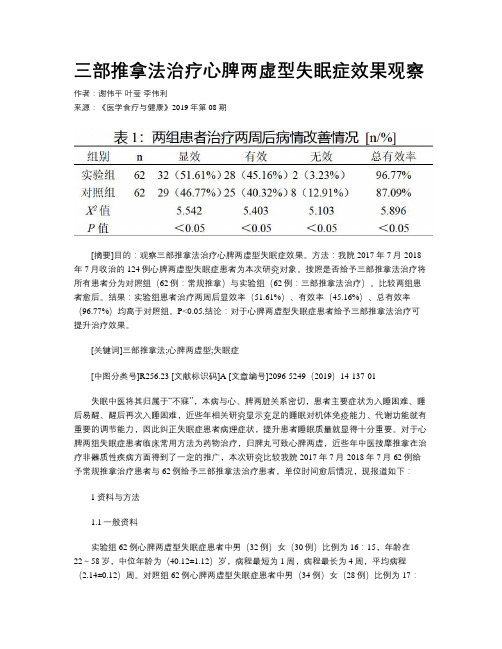 三部推拿法治疗心脾两虚型失眠症效果观察