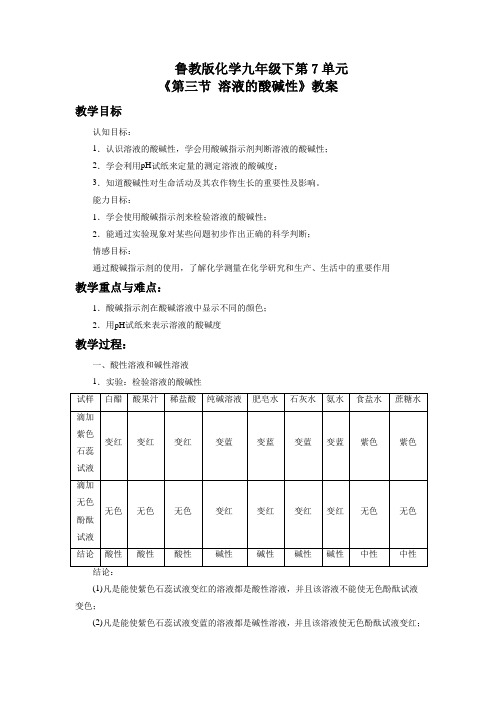 鲁教版化学九年级下第7单元《第三节 溶液的酸碱性》教案3