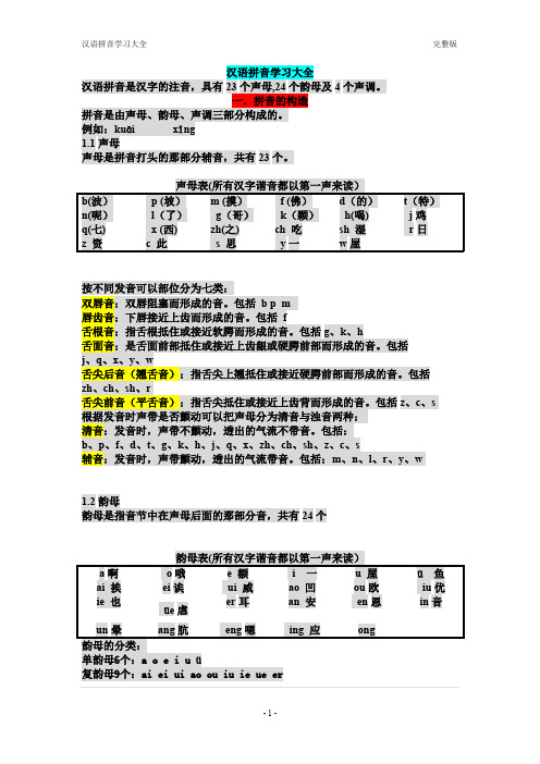 (完整版)汉语拼音学习大全___完整版,推荐文档