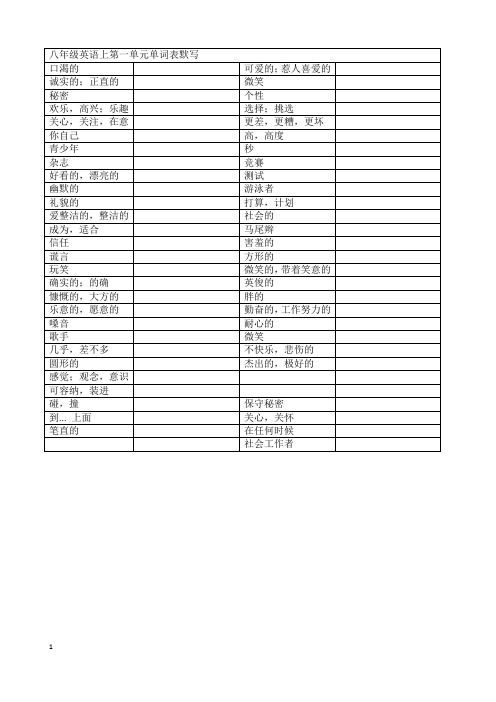 译林版八年级上册英语单词默写表