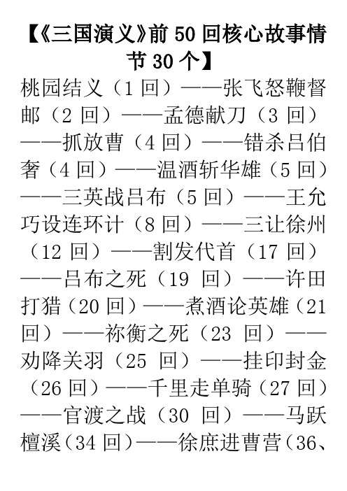 《三国演义》前50回核心故事情节30个文档