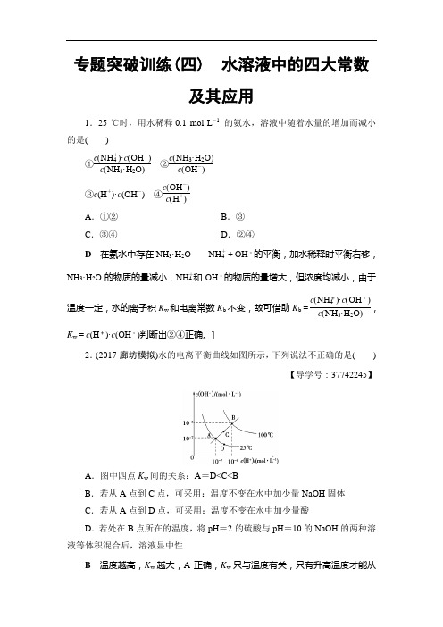 高三化学苏教一轮复习:专题突破训练 水溶液中的四大常数及其应用 含答案