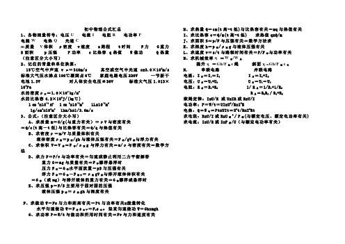 初中物理公式汇总
