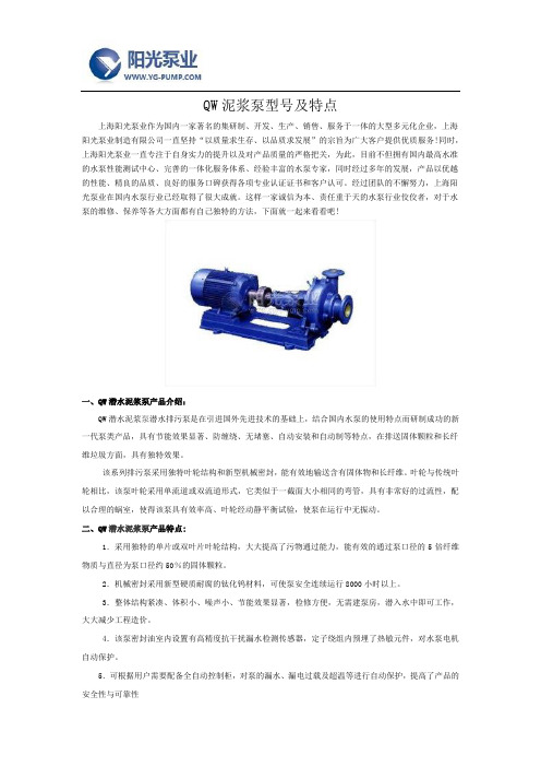 QW泥浆泵型号及特点