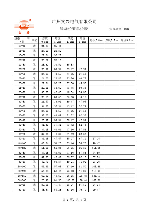 各种规格线槽、桥架、线管报价表