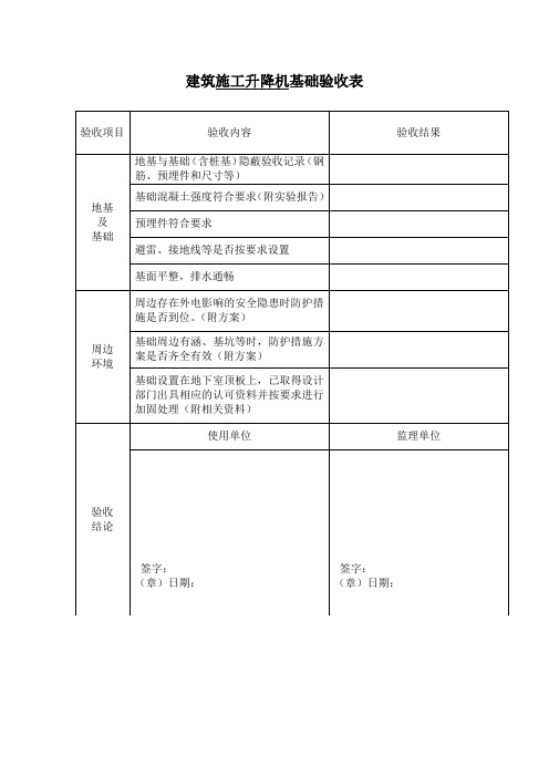 建筑施工升降机基础验收表