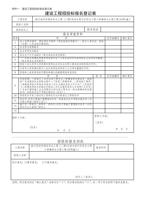 建设工程招投标报名登记表