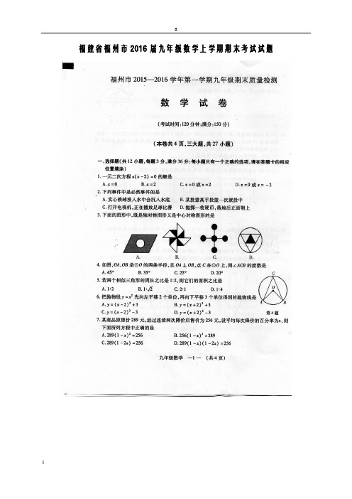 九年级数学上学期期末考试试题(扫描版) 新人教版