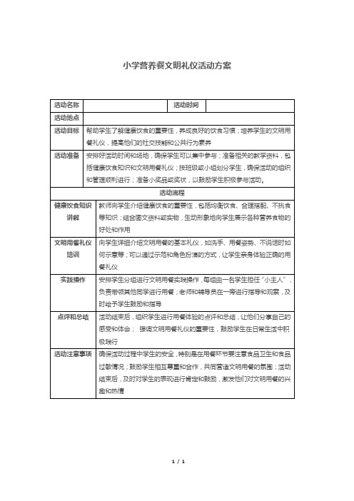 小学营养餐文明礼仪活动方案