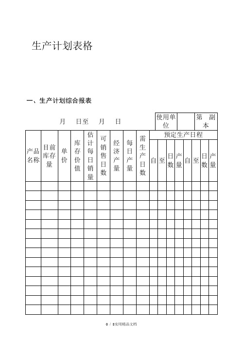 生产计划表格