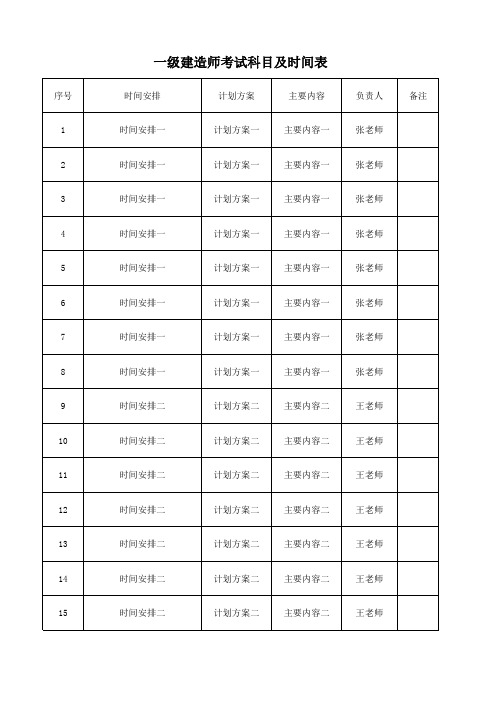 一级建造师考试科目及时间表