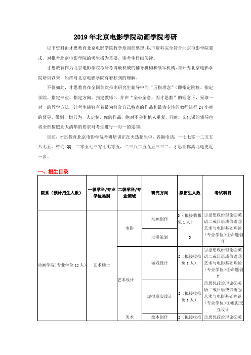 2019年北京电影学院动画学院考研。