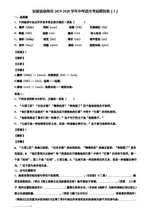 安徽省宿州市2019-2020学年中考语文考前模拟卷(3)含解析