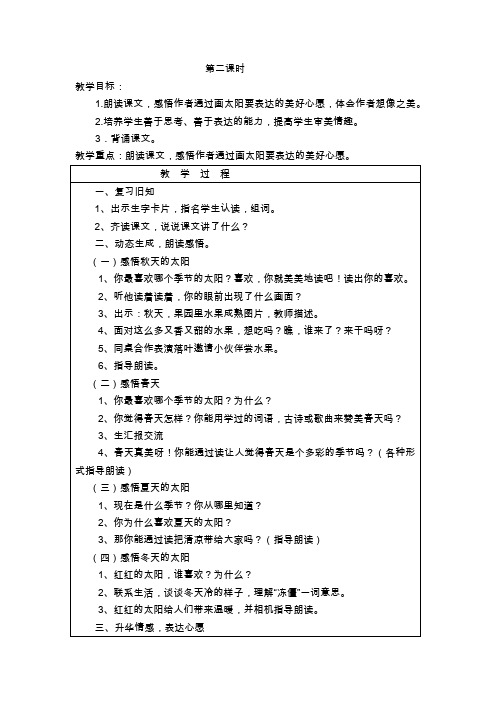 人教版一年级语文下册教案18四个太阳第2课时