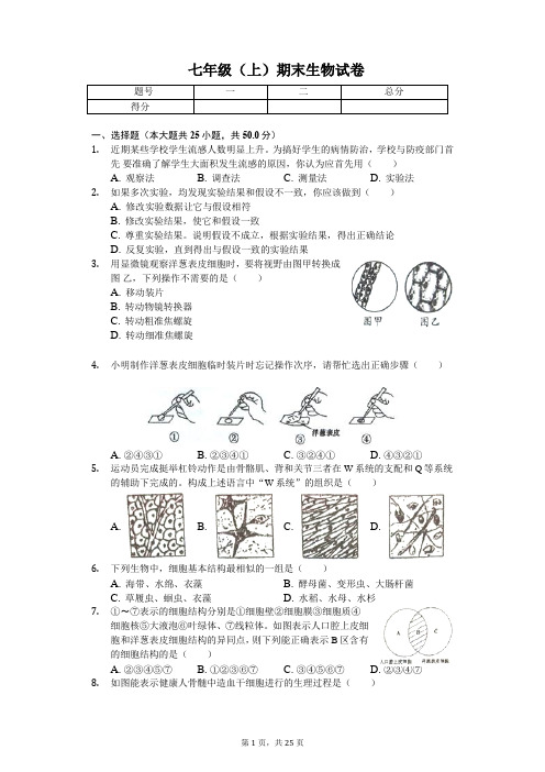 山东省潍坊市 七年级(上)期末生物试卷-(含答案)