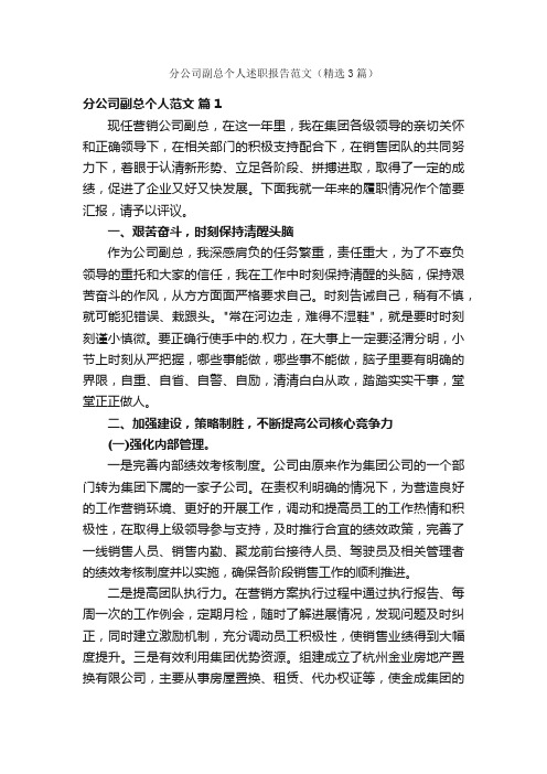 分公司副总个人述职报告范文（精选3篇）