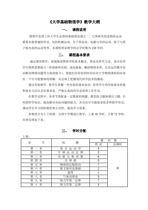 大学基础物理学教学大纲