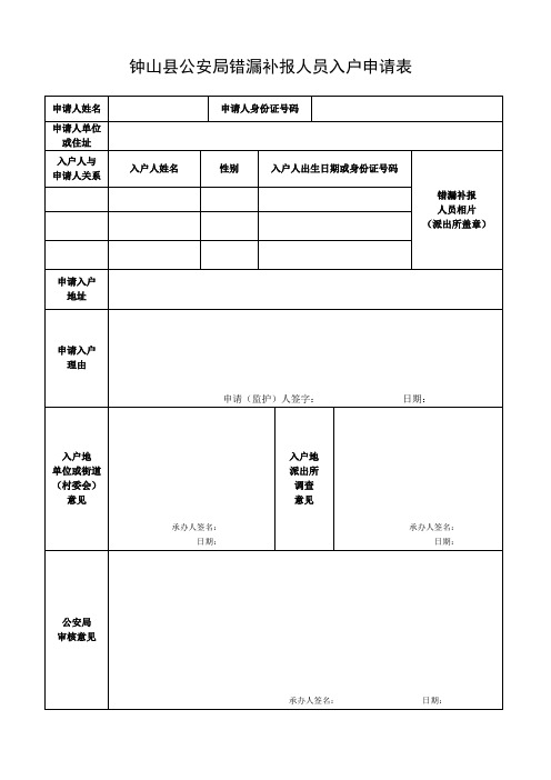 贺州市公安局审核( )人员入户呈批表