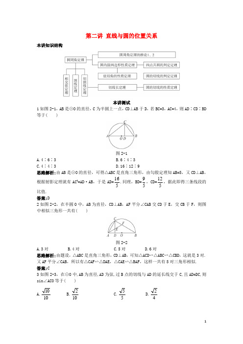 高中数学 第二讲 直线与圆的位置关系本讲测评2 新人教A版选修41