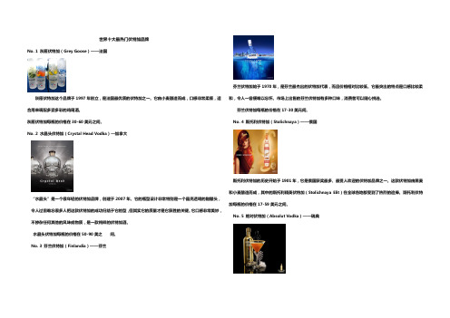 世界十大最热门伏特加品牌
