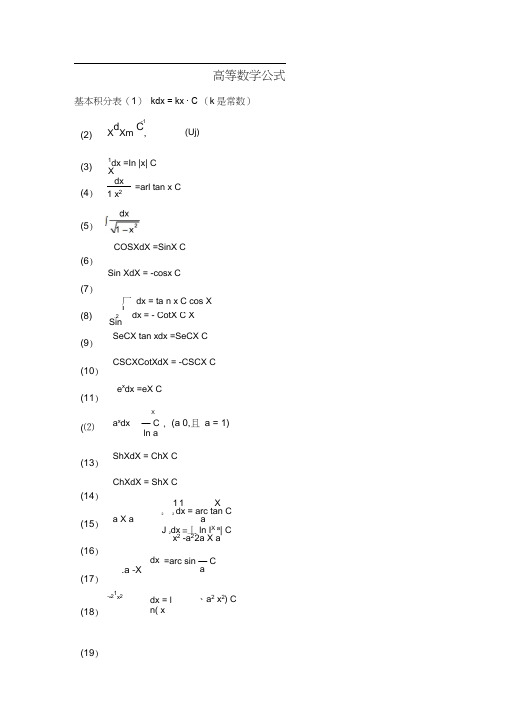 高等数学公式(定积分微积分三角函数导函数等等应有尽有)值得搜藏