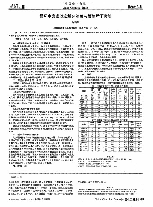 循环水旁虑改造解决浊度与管路垢下腐蚀