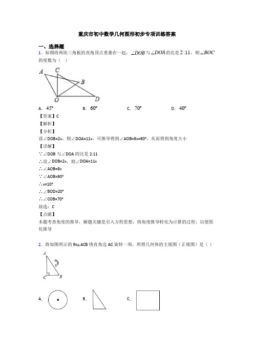 重庆市初中数学几何图形初步专项训练答案