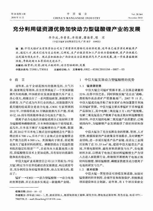 充分利用锰资源优势加快动力型锰酸锂产业的发展