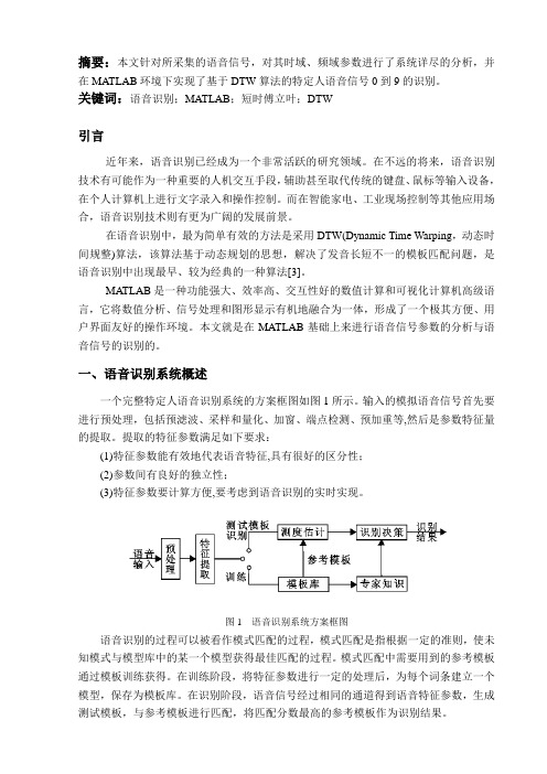 数字信号处理作业之语音识别小论文