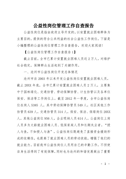 公益性岗位管理工作自查报告