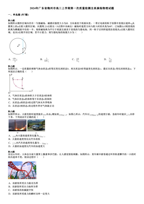 2024年广东省梅州市高三上学期第一次质量检测全真演练物理试题