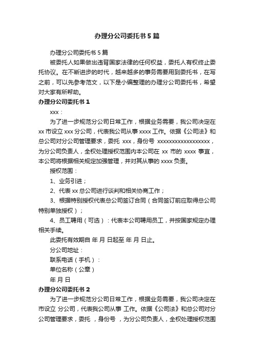 办理分公司委托书5篇