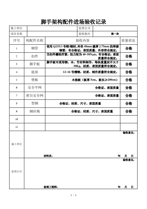 脚手架构配件进场验收记录