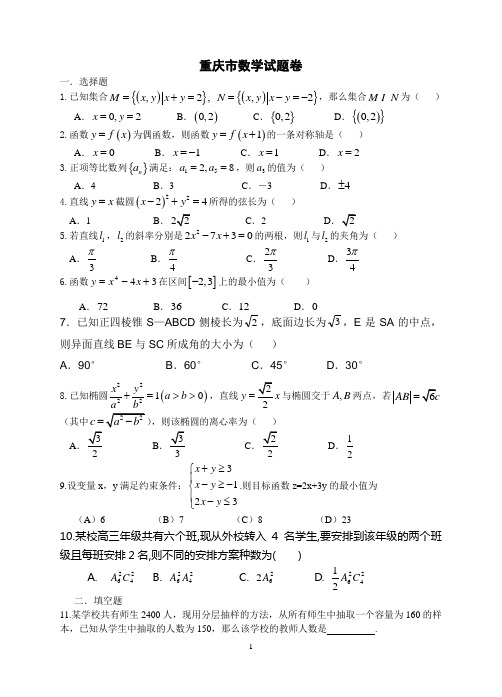 重庆市部分重点中学高2009级一诊模拟试题(理)数学