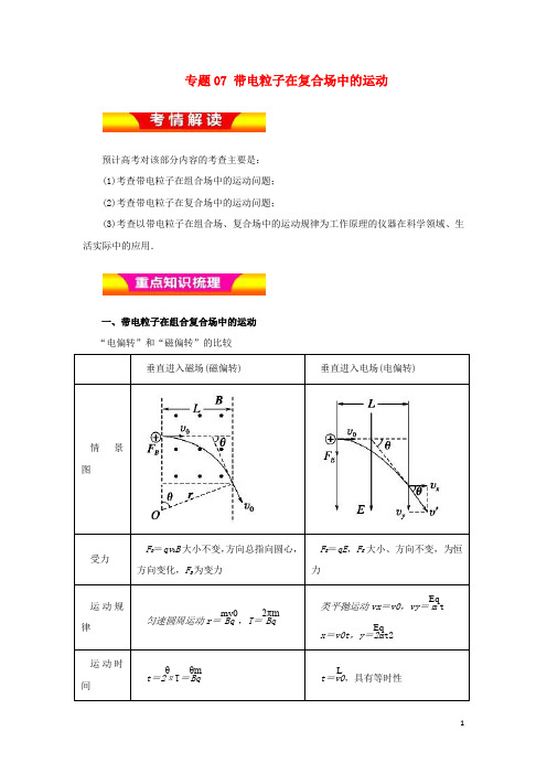 高考物理二轮复习专题带电粒子在复合场中的运动教学案