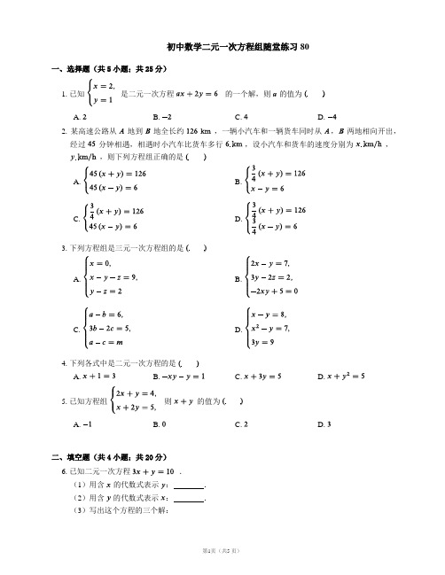 初中数学二元一次方程组随堂练习80