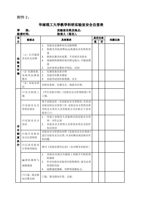 试验室安全安全自查表-华南理工大学