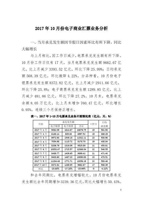 2017年10月电子商业汇票业务分析