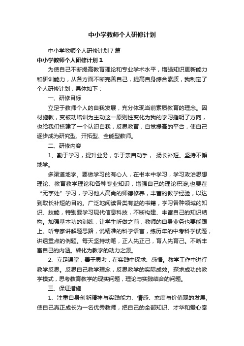 中小学教师个人研修计划